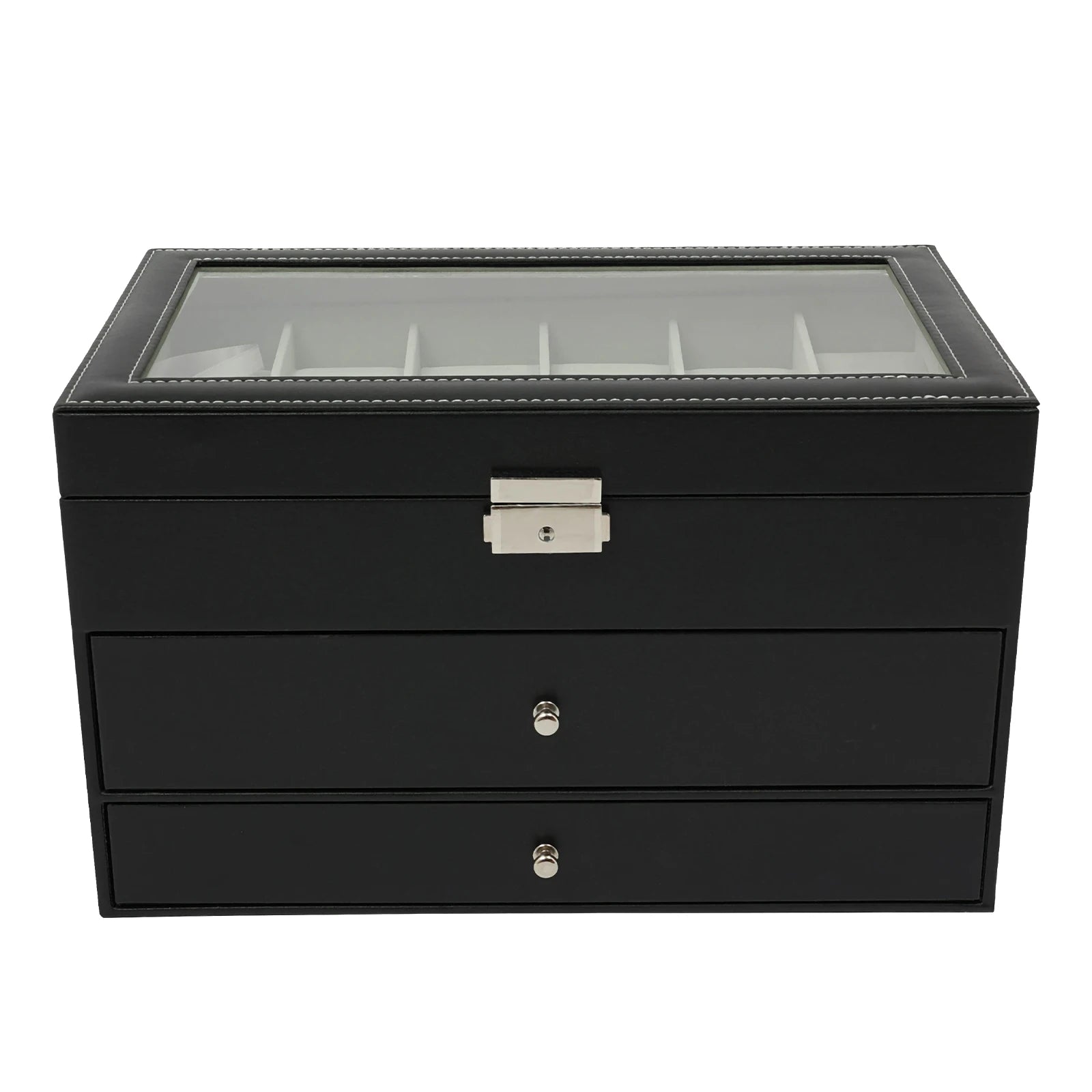 3 Tiers Jewelry Box Watch Display Case Display Desktop With Glass Top Jewelry Cabinet Storage Collection Organizer Black