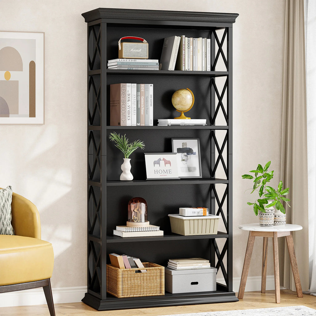 Tribesigns 6-Tier Bookcase, 71 Inches Industrial Bookshelves and Bookcases, Floor Standing 5 Shelf Display Storage Shelves