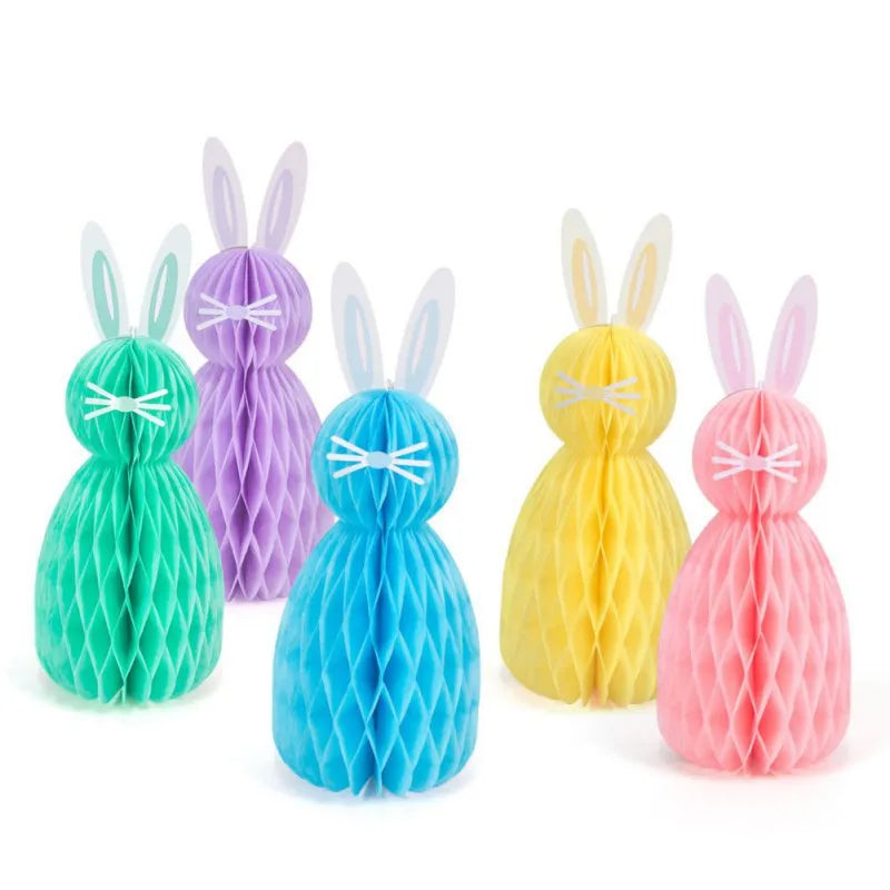 Easter Colorful Honeycomb Rabbit Hanging Paper Decoration Easter 3D Honeycomb Paper Egg Ball Easter Theme Party Decoration