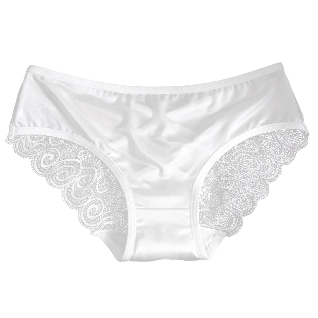 Yellow Women's Panties Silk Satin Underwear Lace Sexy Lingerie Breathable Mid Waist Female Briefs Comfortable Panty Underpants