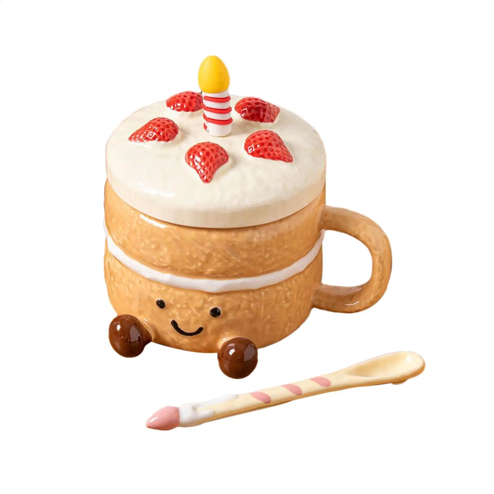 Adorable dessert and cake shaped coffee mug Afternoon Tea Cup Cappuccino Milk Cocoa mug strawberry Coffee Mugs with Lid Spoon