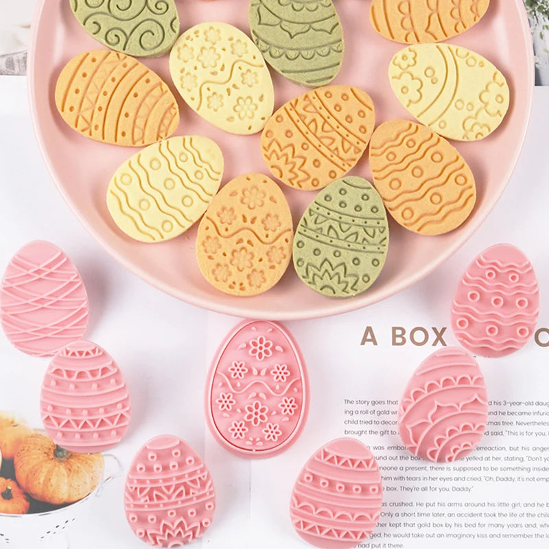 10 Pcs Easter Cookie Cutter Set, 3D Egg Embossing Cookie Cutters, Easter Egg Theme Fun Cookie Molds, For Biscuit Fondant