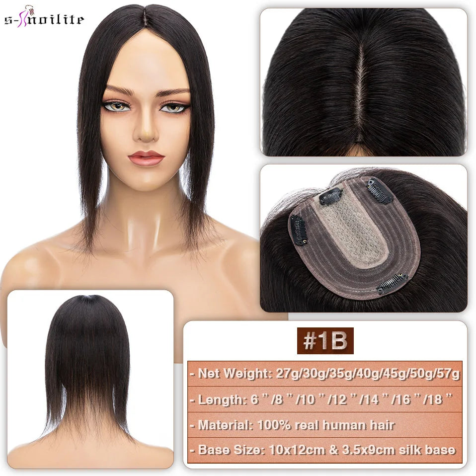 S-noilite 10x12cm Hair Toppers 3.5x9cm Silk Base Natural Hair Wig 100% Human Hair For Women Hairpiece Clip In Hair Extensions