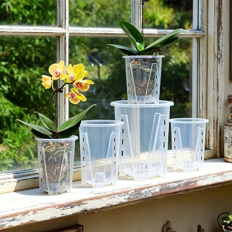 S/M/L/XL Clear PP Plastic Root Control Breathable Flower Pot Orchid Air Holes Plants Enhanced Drainage Garden Pot Home Garden