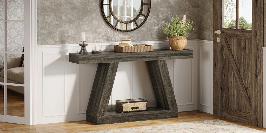 Tribesigns 55-Inch Rustic Console Table with Storage Industrial Wooden Entryway Table for Hallway Living Room