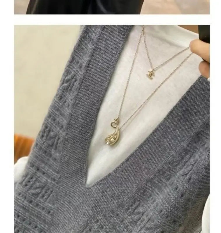 V-Neck Hollowed Out 100% Wool Knitted Vest For Women In AutumnWinter Loose Solid Color Korean Fashion Pullover Sweater Vest Top