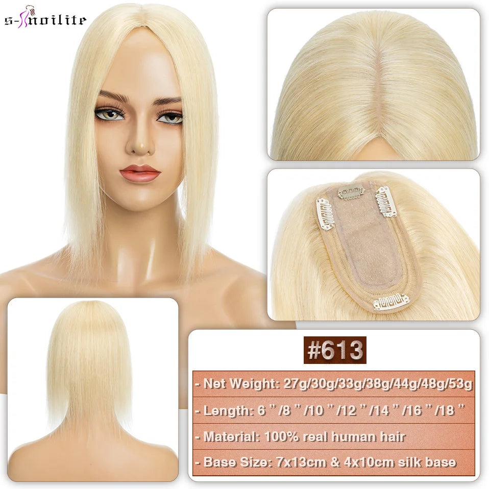 S-noilite 7x13cm Hair Toppers Human Hair For Women Natural Hair Topper Wigs Women Topper Silk Base Hair Clip In Hair Extensions
