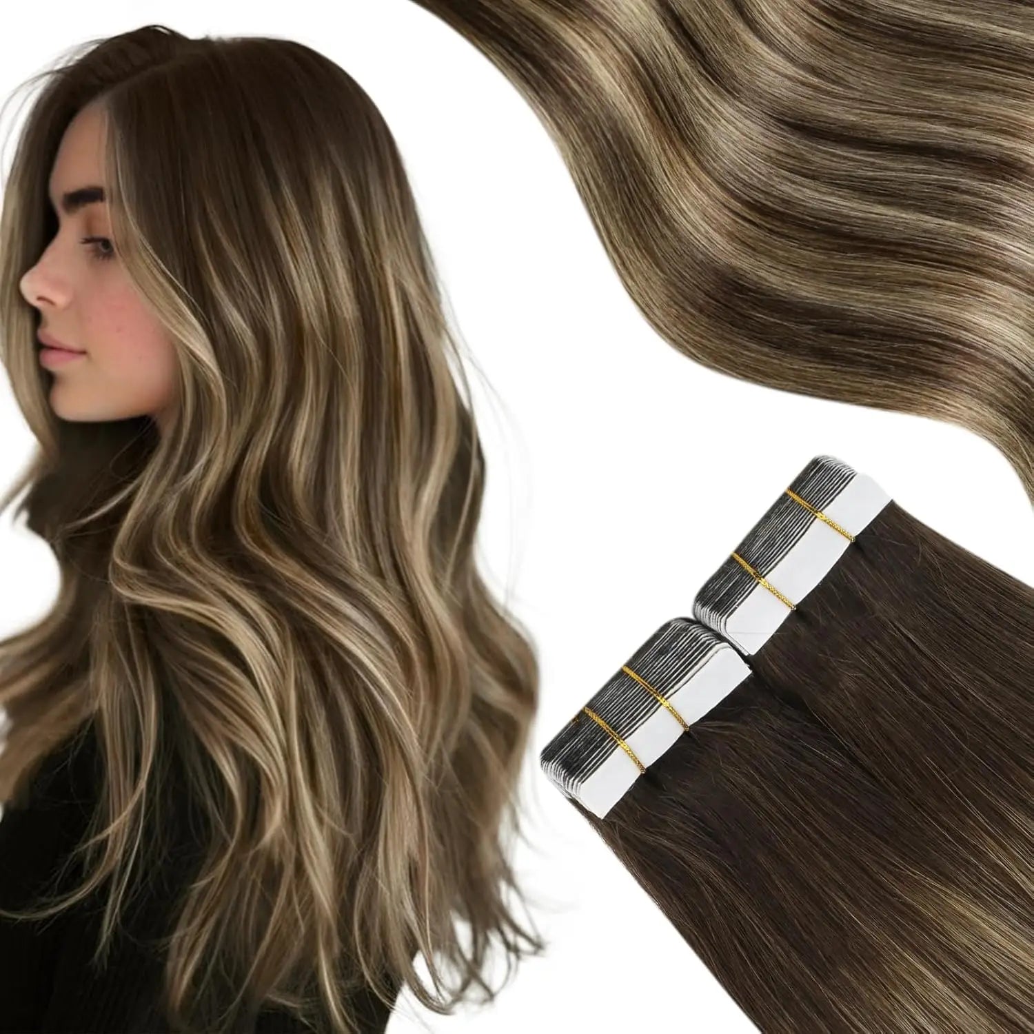 Moresoo Tape in Hair Extensions Black Hair Natural Straight Real Remy Hair Tape Adhesive 100% Human Hair Extensions Tape in