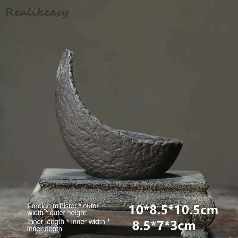 Chinese Purple Sand Flower Pot Creative Handmade Moon shaped Flower Pot Ceramic Bonsai Pot Home Desktop Decoration Pot 1PCSLE655