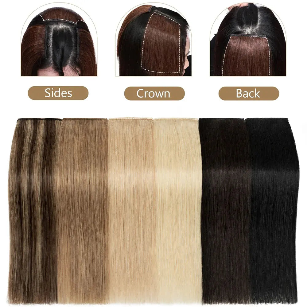100% Human Hair Topper Invisable Straight Hair Pads Clip In One Piece 2Clips Increase Hair volume Hair Extensions Top Side Cover