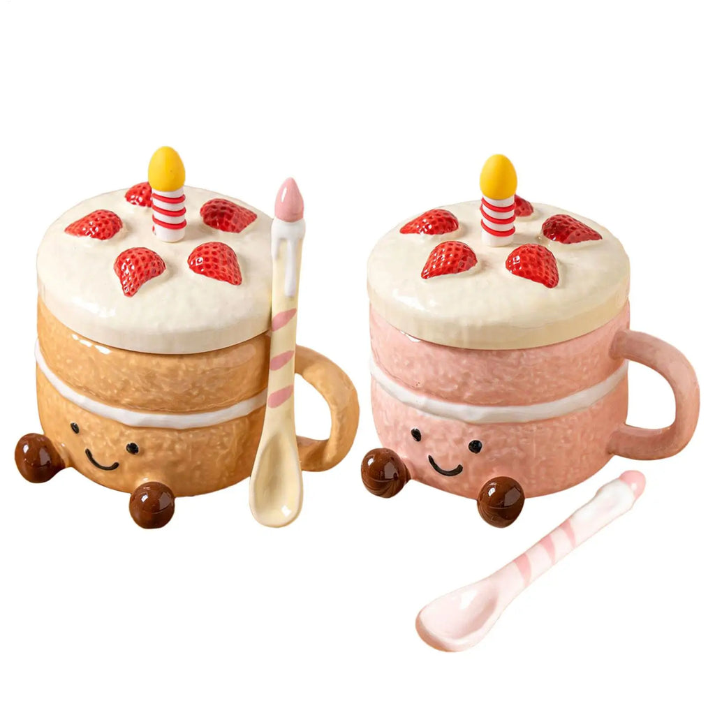 Adorable dessert and cake shaped coffee mug Afternoon Tea Cup Cappuccino Milk Cocoa mug strawberry Coffee Mugs with Lid Spoon