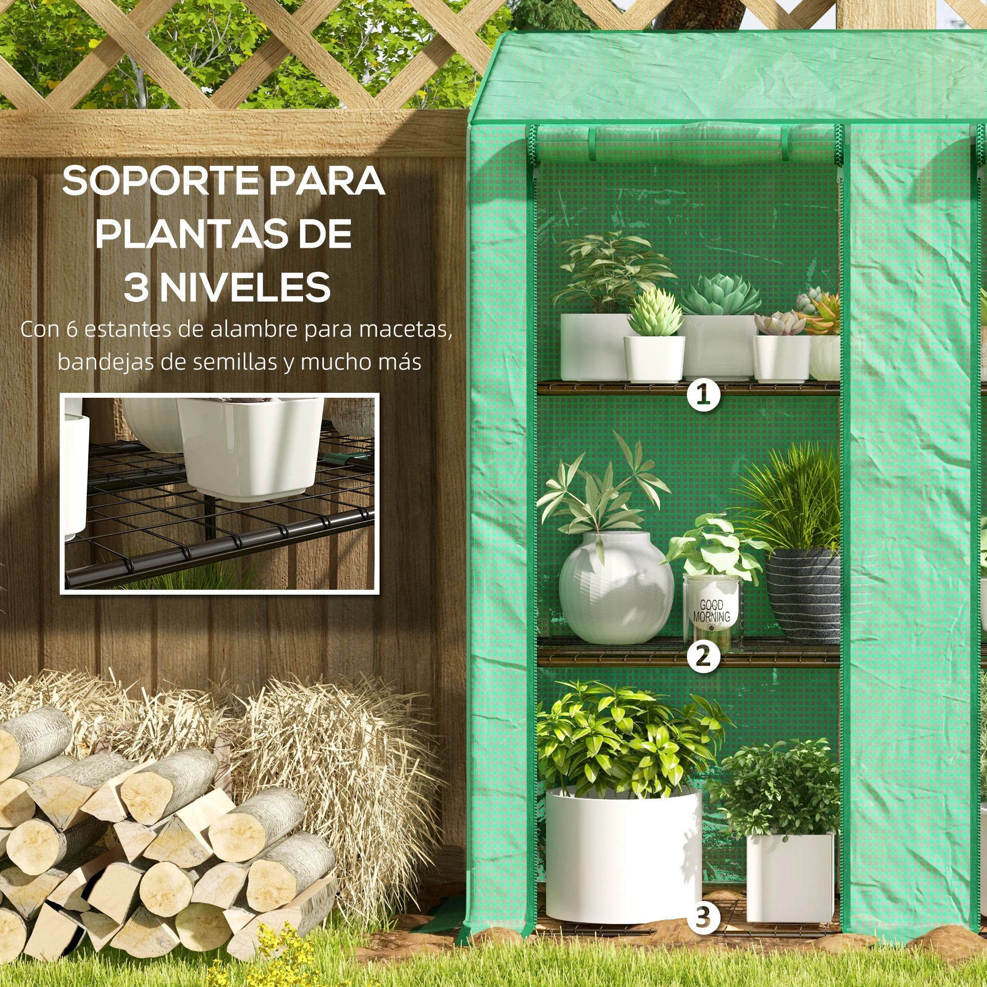 Outsunny 3-Tier Garden Greenhouse 143X46X141/151 cm Green