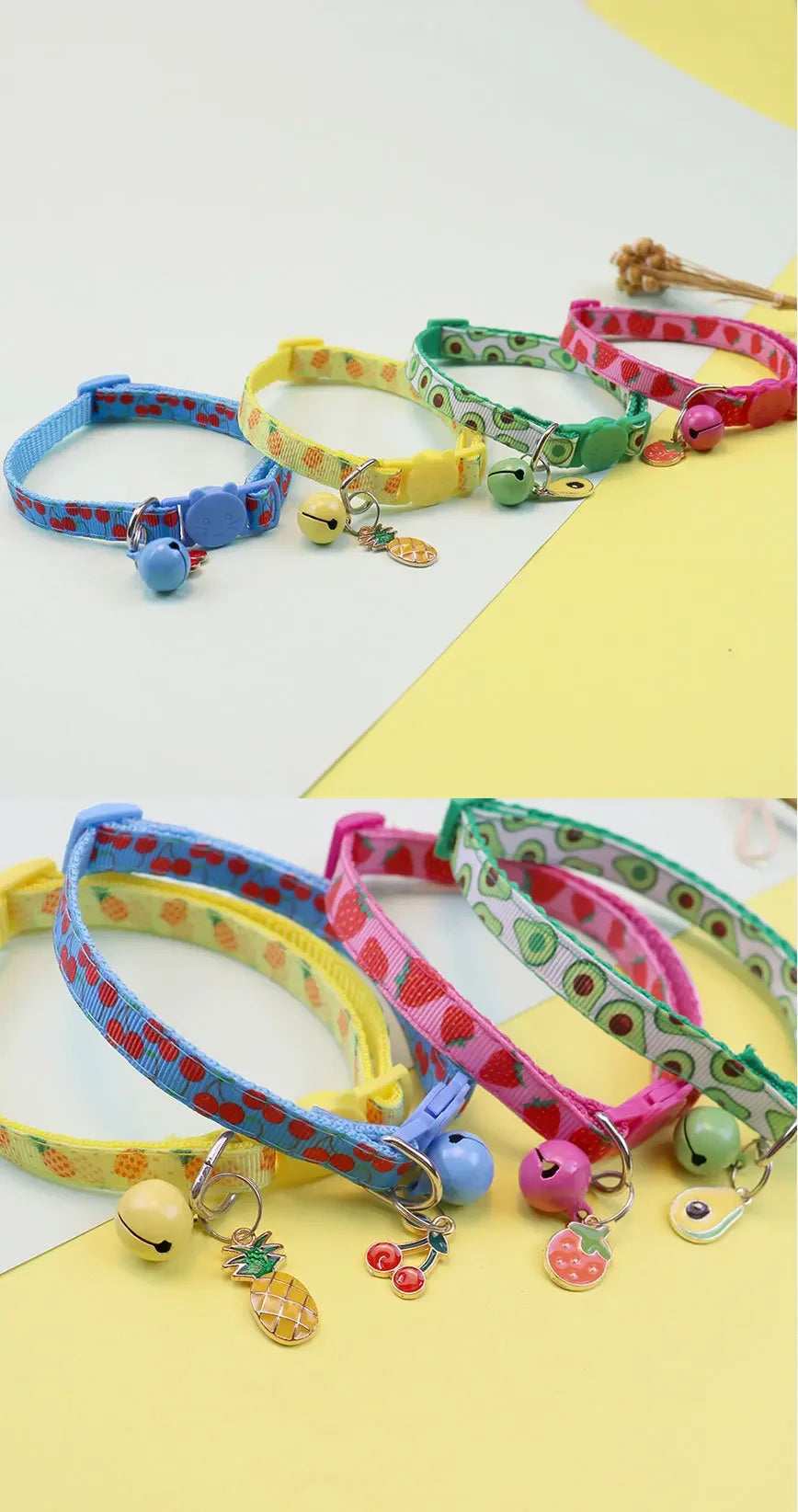 Pet Adjustable Webbing Fruit Cat Collar Breakaway Cute Neck Collar with Bell for Small Dogs Puppy Kitten Neck Accessories