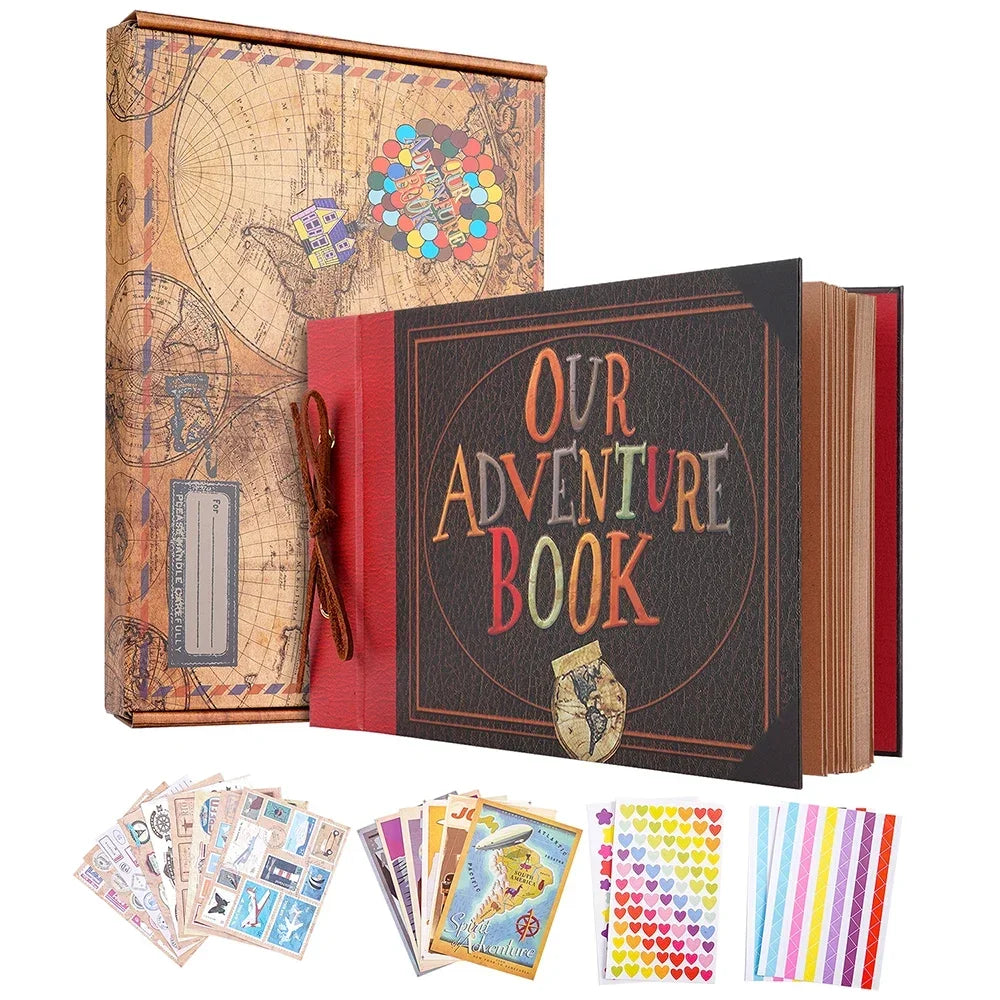 80 pages Our Adventure Book Scrapbook Photo Album 3d Retro Embossed Letter Hard Cover Friends Family Memo ry Book 11.9x7.6 Inch