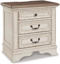 Realyn French Country 3 Drawer Nightstand with Electrical Outlets & USB Ports, 27.75" Tall, Chipped White 2025 NEW