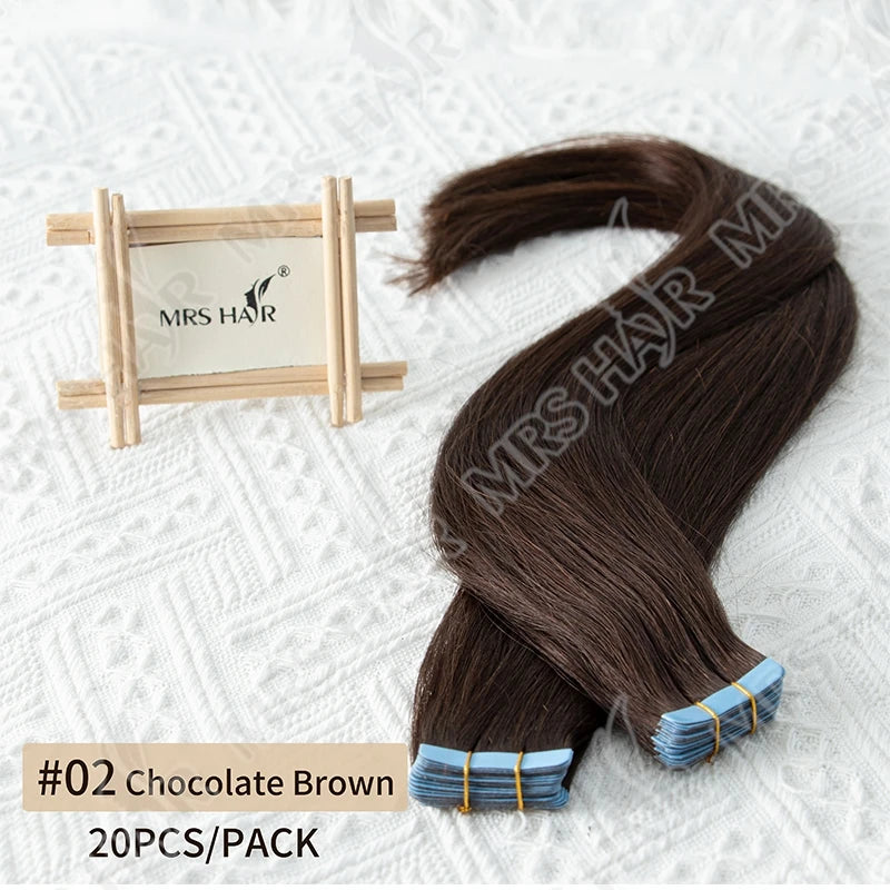 MRSHAIR Tape in Hair Extensions Human Hair Silk Straight Cuticle Remy Tape in Extensions Skin Weft 20pcs/Pack 12-24inch Tape Ins