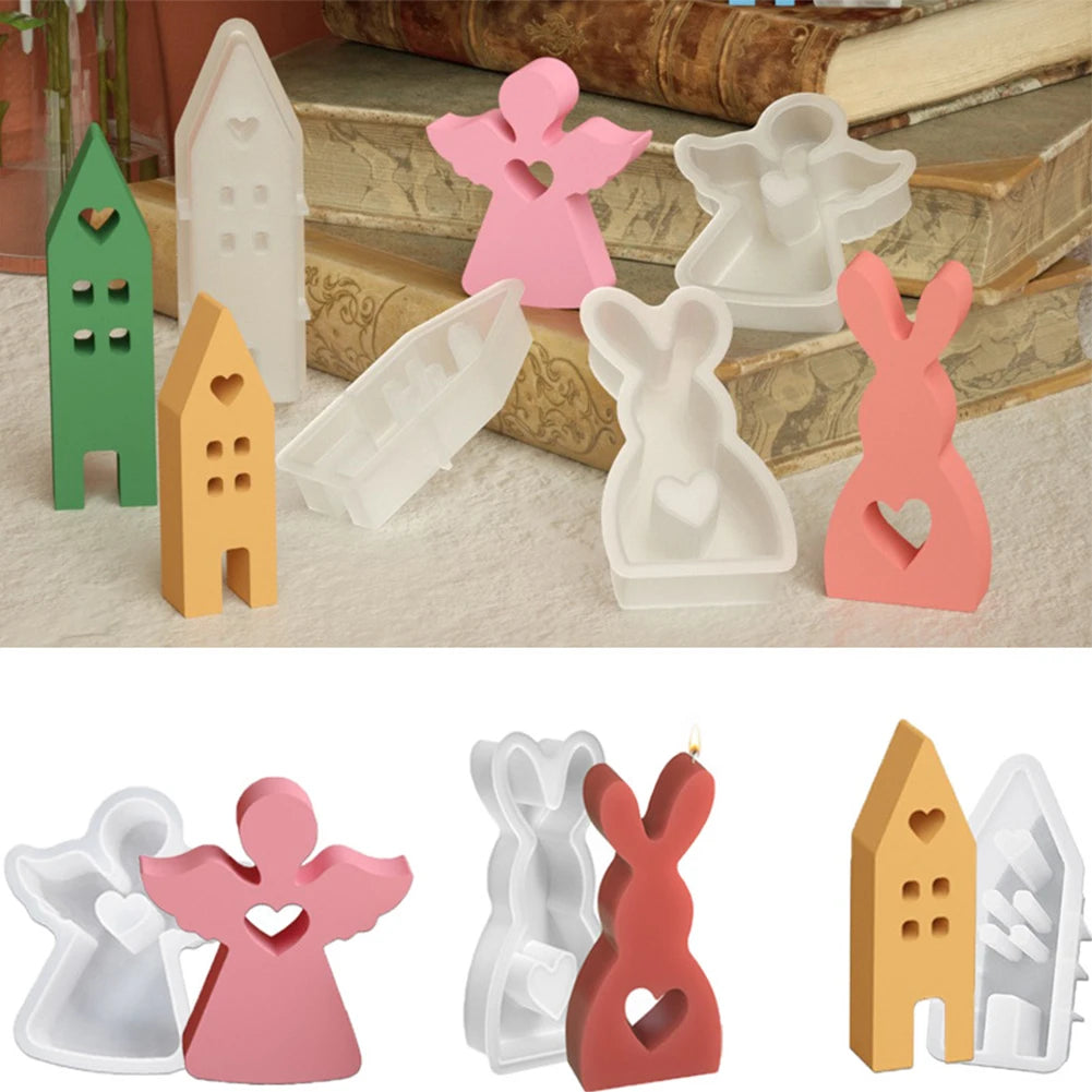 7Pcs Easter Silicone Molds House Rabbit Angel Resin Molds Casting Moulds for DIY Candle Candy Chocolate Soap