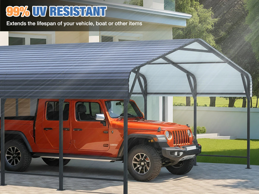 VIWAT 10x15~20x40FT Multi-Size Metal Carport w/ Enhanced Base Outdoor Heavy Duty Garage Galvanized Car Shelter for Graden Patio