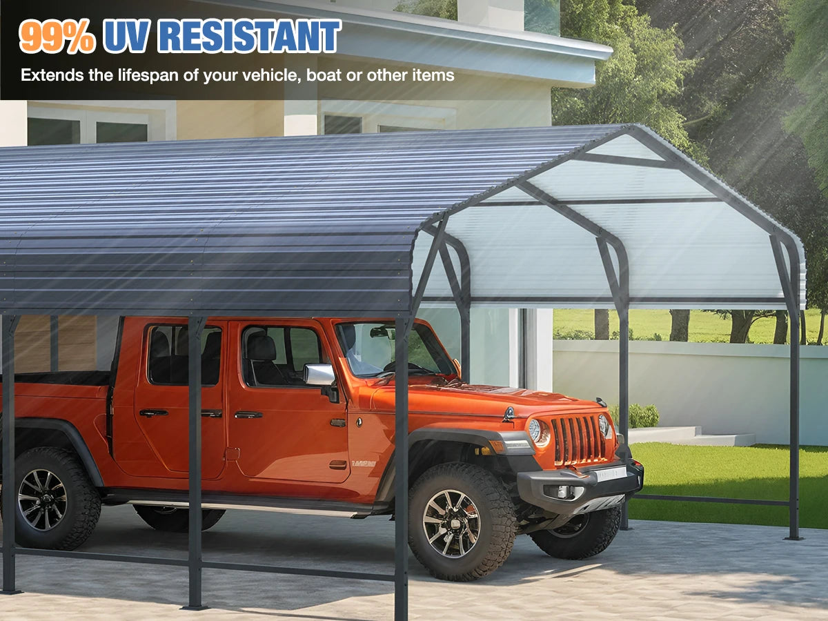 VIWAT 10x15~20x40FT Multi-Size Metal Carport w/ Enhanced Base Outdoor Heavy Duty Garage Galvanized Car Shelter for Graden Patio