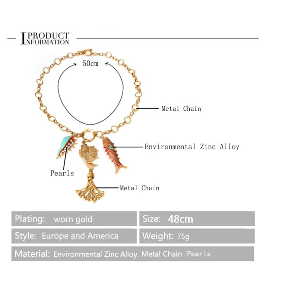 Bohemian sweater Necklaces for Women Fishes PendantsMermaid Tassels Marine Charms Birthday Party Chic Jewelry Beauty Accessories