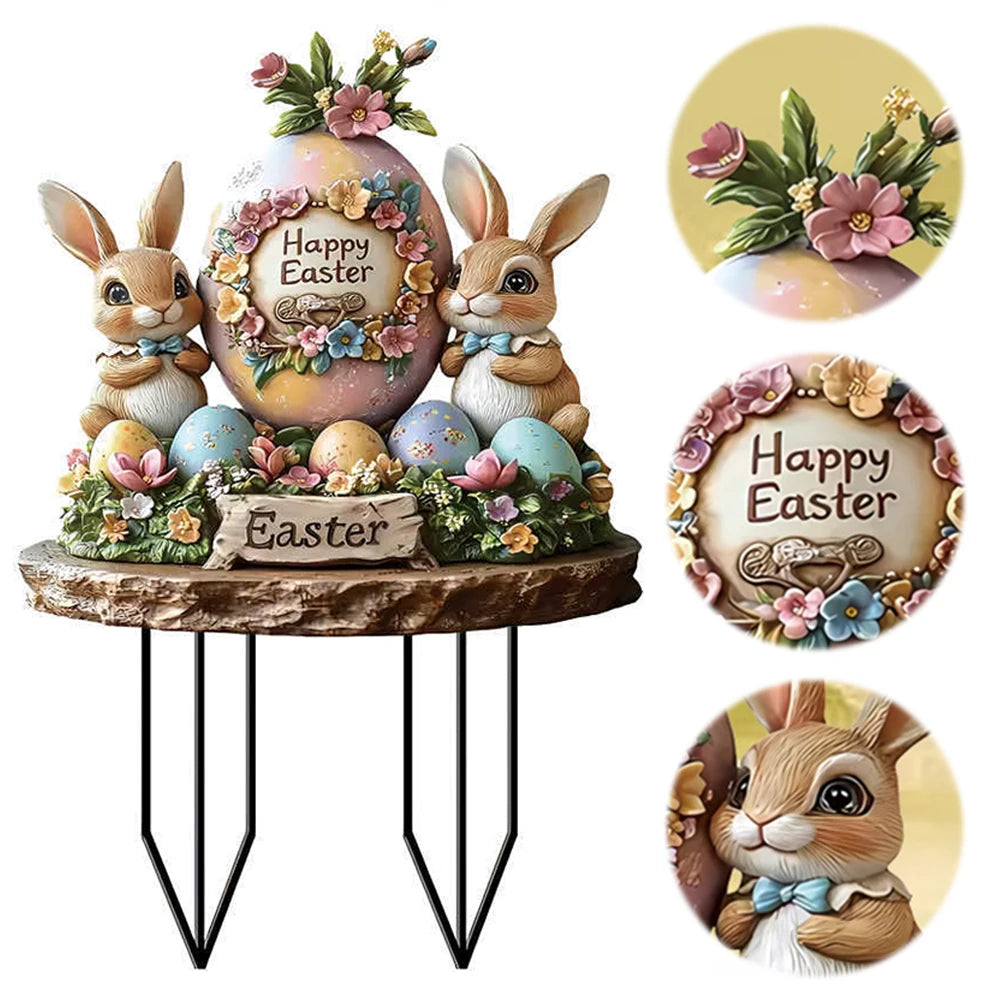 Easter Bunny Garden Stake Acrylic Easter Yard Sign 2D Flat Easter Rabbit Garden Signs for Easter Decorations