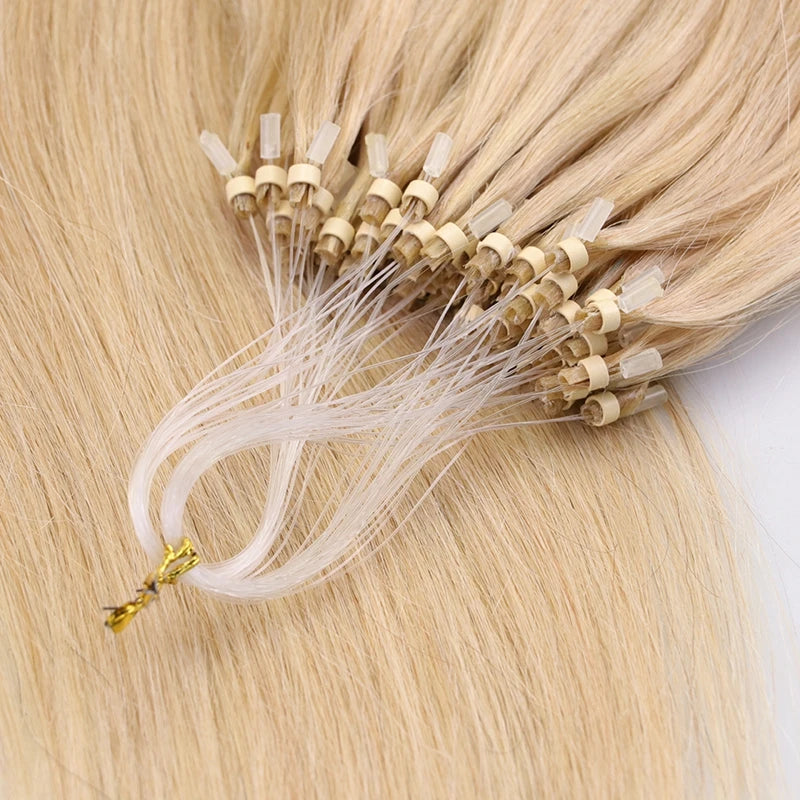 MRS HAIR Human Hair Micro Loop Extensions Easy Install At Home Micro Loop Hair Extensions Blonde Brown Black Straight 30g/pack