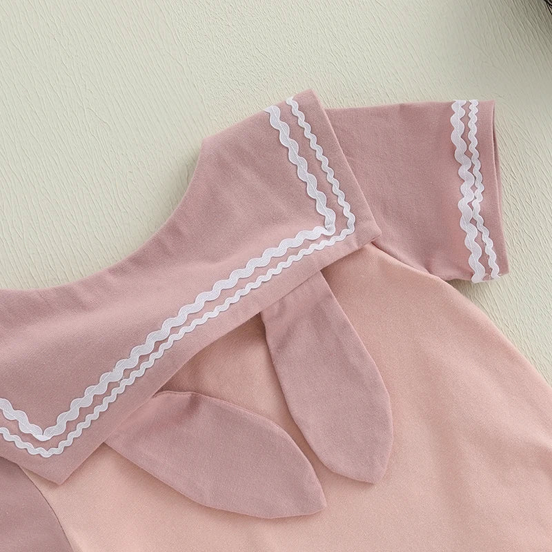 Adorable Infant Easter Jumpsuit with Sweetheart Neckline and Bunny Appliqué Short Sleeve Newborn Sailor Romper Outfit