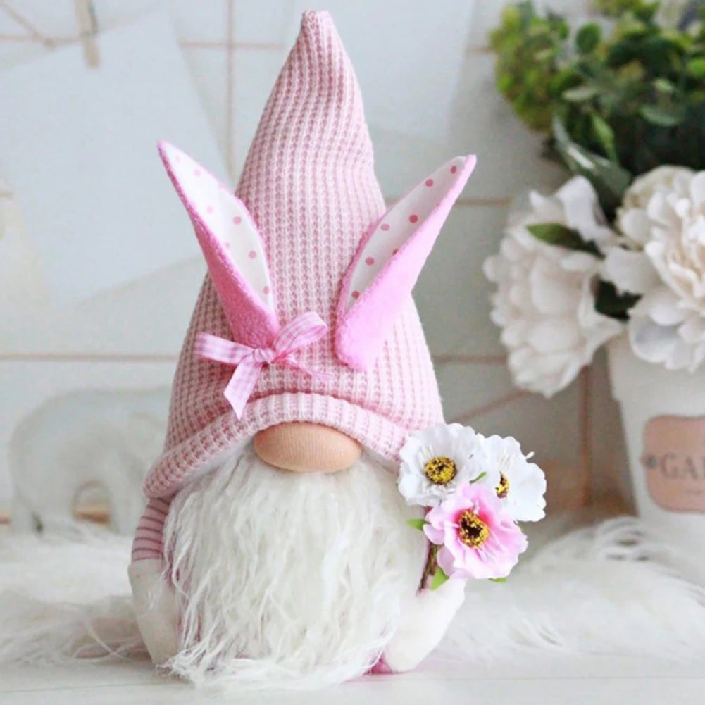 2Pcs Rabbit Ear Faceless Gnome with Knitted Hat Easter Bunny Ear Gnomes Toy Festival Theme for Bedroom Living Room Decor
