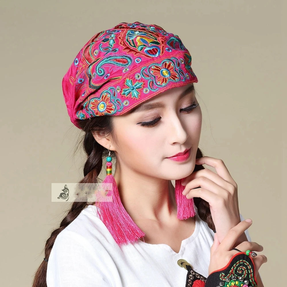 Women Mexican Style Ethnic Vintage Embroidery Flowers Hat Red Print hats for women Beanies Hats