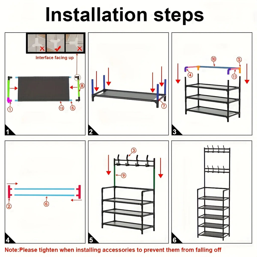 5-Level Metal Shoe Rack Tool-Free Setup Straightforward Design Multi-Purpose Shoes Boots And Sundries in Living Room Hallway