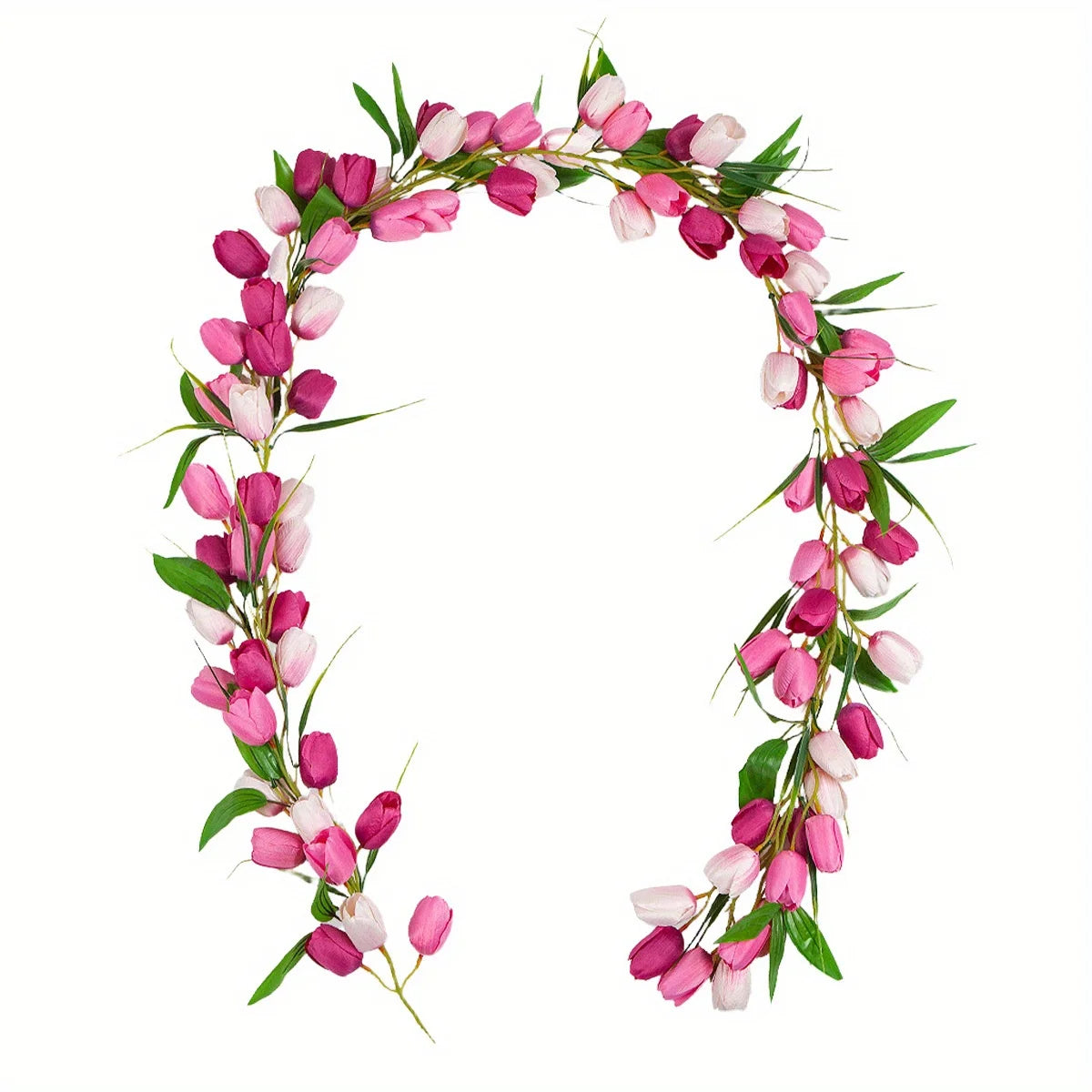 Easter Tulip Garland 6.5ft Artificial Spring Garland Easter Decorations Garland with Tulip Flower Green Leaves Hanging