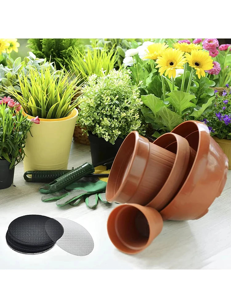 50PCS Flowerpot Gasket Ceramic Black Leakproof Soil Super Large Diameter Breathable Insect-Proof Plastic Circular Mesh Pad