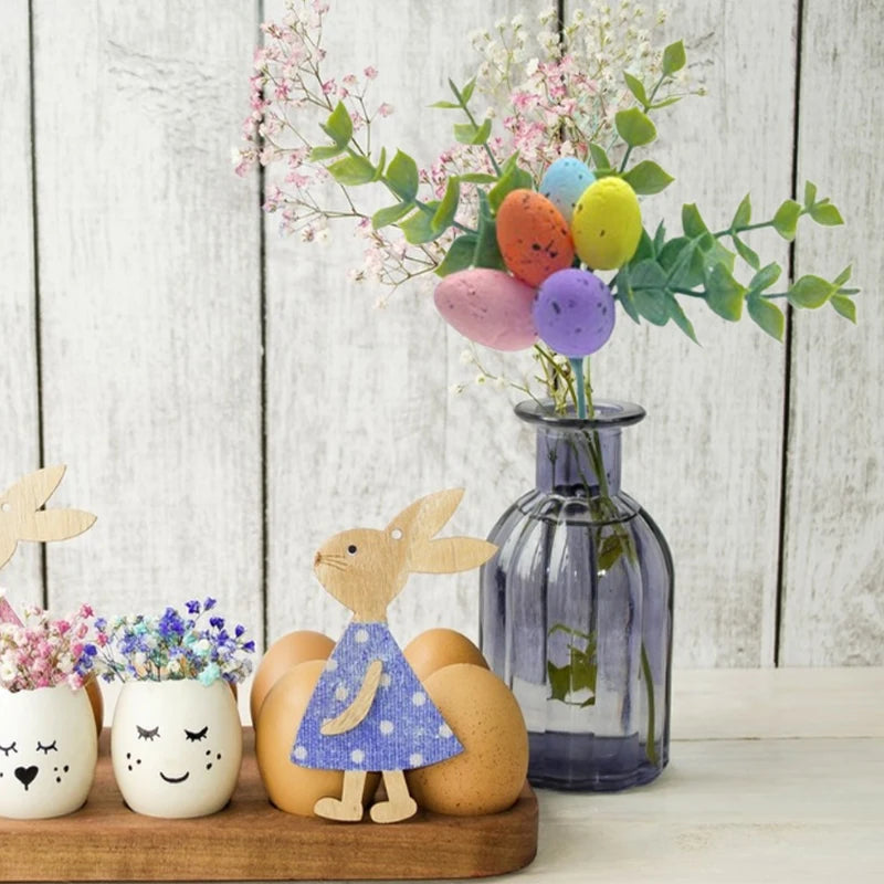 Easter Egg Picks Set with Artificial Pastel Eggs and Green Leaf Branches for Home Decor and Spring Celebrations