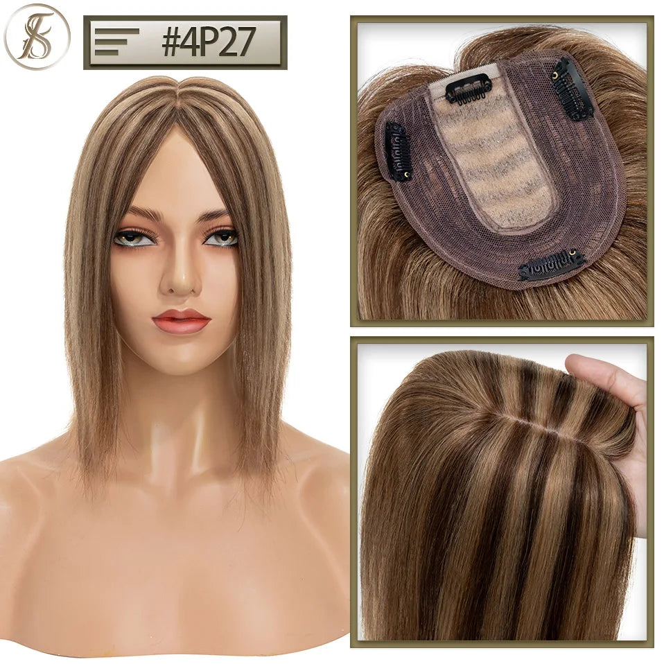 TESS 10x12cm Hair Toppers Natural Hair Wigs 3.5x9cm Women Topper Human Hair Clip In Hair Extensions Blonde Brown Women Hairpiece