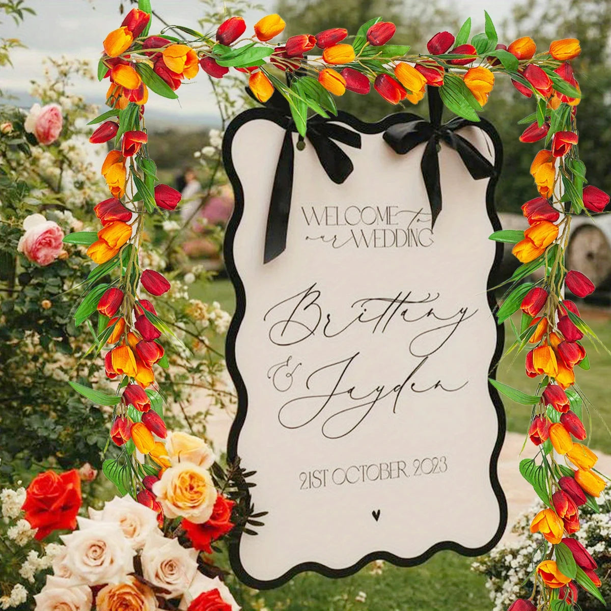 Easter Tulip Garland 6.5ft Artificial Spring Garland Easter Decorations Garland with Tulip Flower Green Leaves Hanging