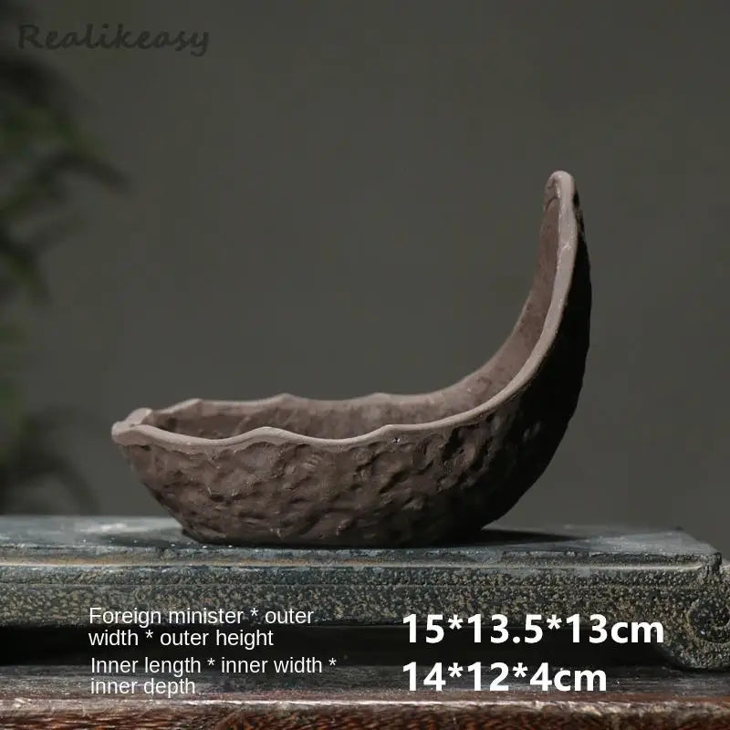 Chinese Purple Sand Flower Pot Creative Handmade Moon shaped Flower Pot Ceramic Bonsai Pot Home Desktop Decoration Pot 1PCSLE655