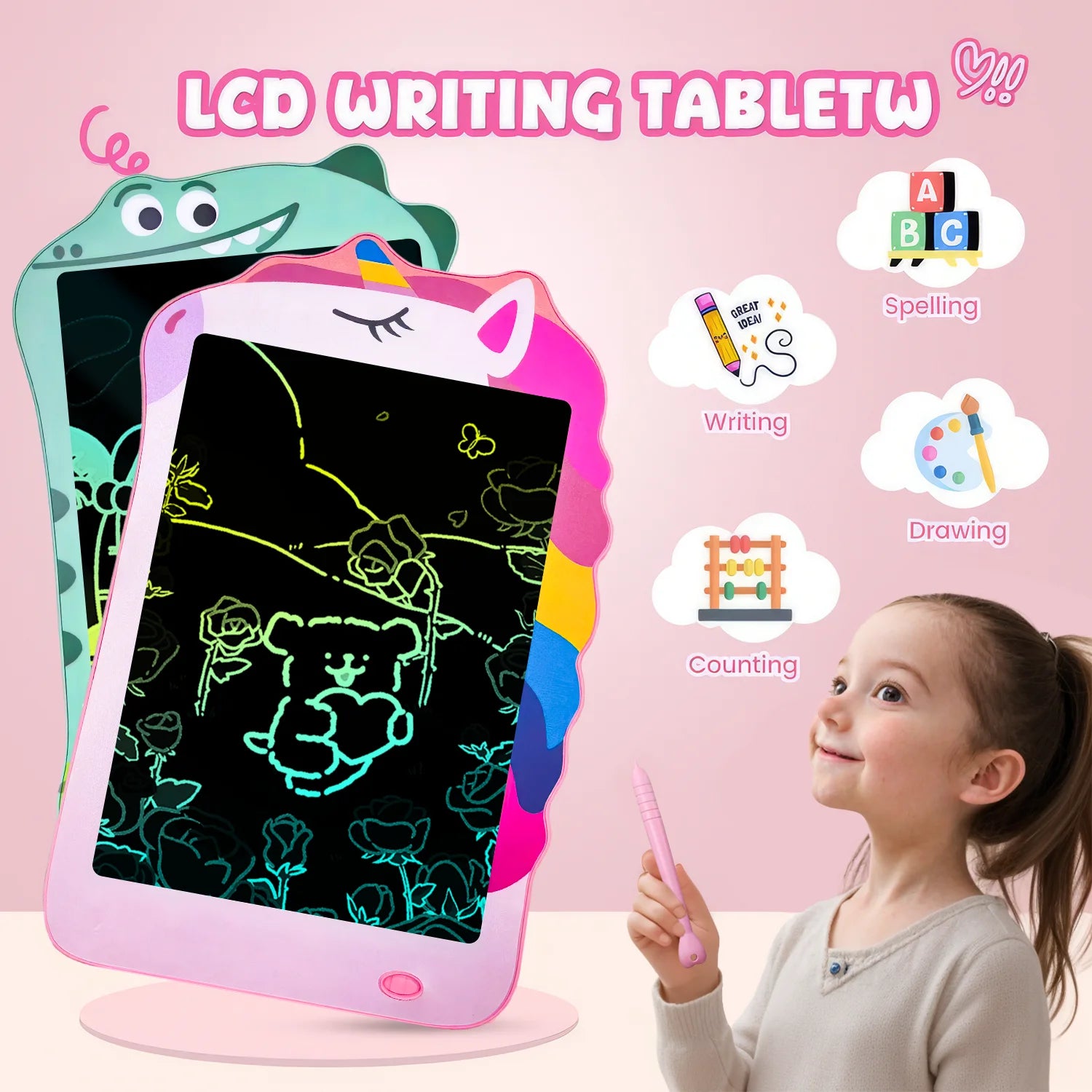 LCD Writing Tablet for Kids, 8.5 Inch Colorful Doodle Board Drawing Tablet, Educational Learning Toys Birthday Gifts for