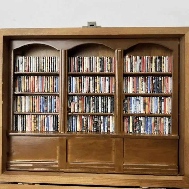 DIY Stress Reliever Wooden Library Tiny Library Wooden Bookshelf Display Case Cabinet Anti Anxiety Bookshelf Birthday Gift