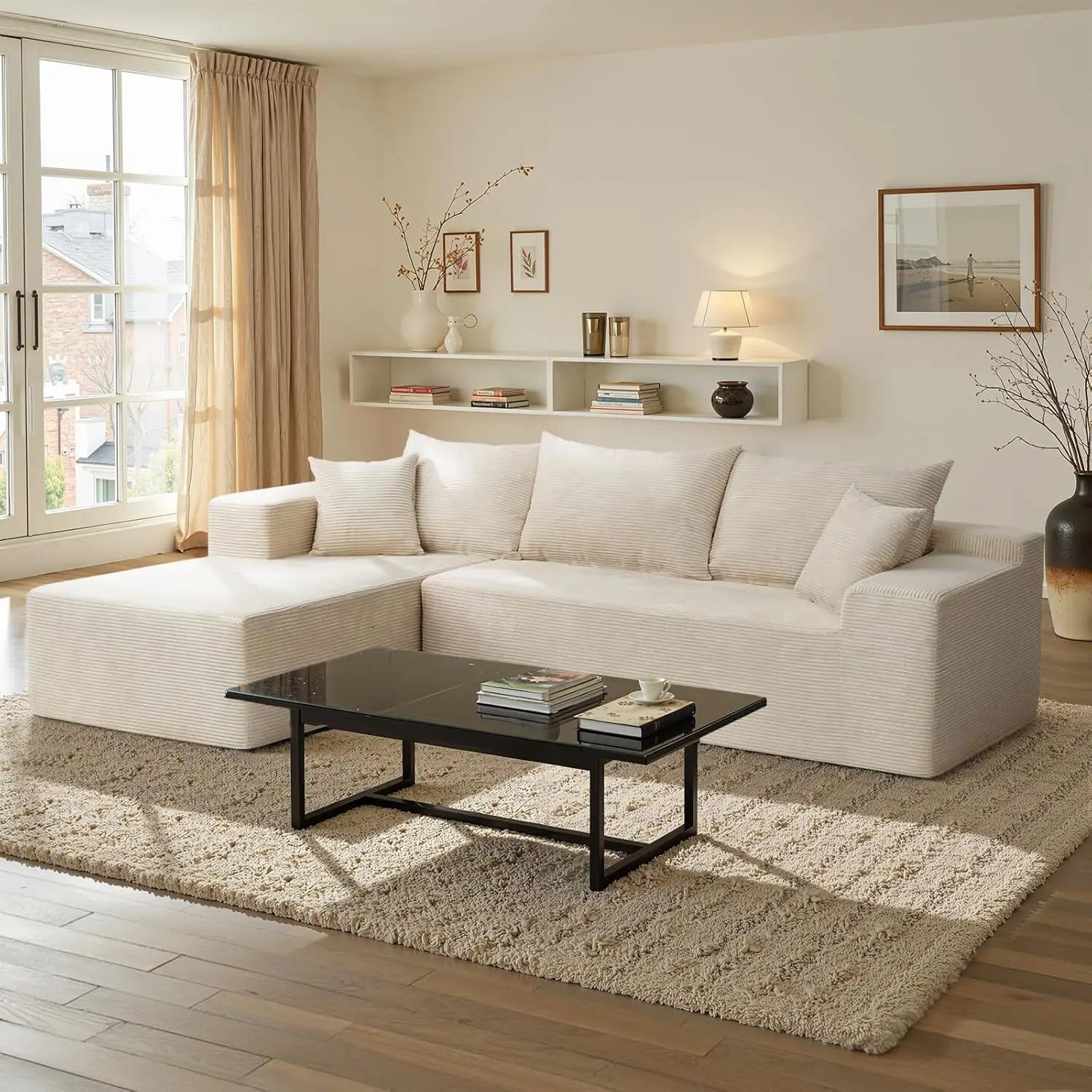 L-Shape Sectional Sofa with Chaise Deep Seat Modular Box Living Room No Assembly Customized