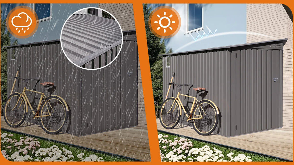 SUSUA 4 x 9 FT Outdoor Storage Shed, Metal Garden Shed Tool House with Sloping Roof,2 vents and 1 Side Open Door for Backyard