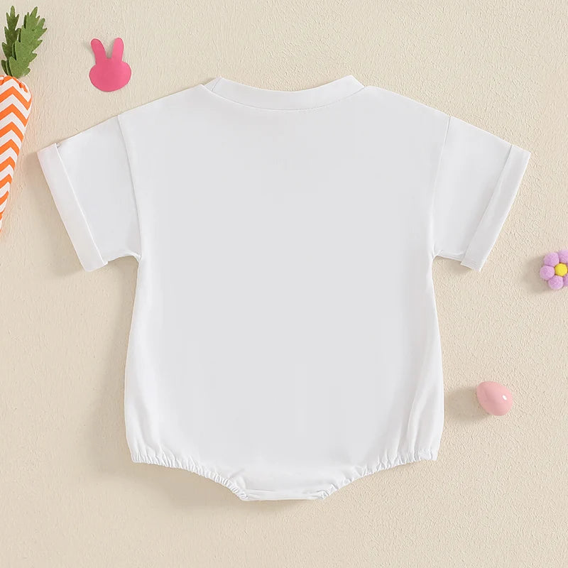 Infant Easter Jumpsuit Adorable Bunny Ears Pattern Short Sleeve Romper Newborn Bodysuit Spring Playsuit Loose Fit Bunny Outfit