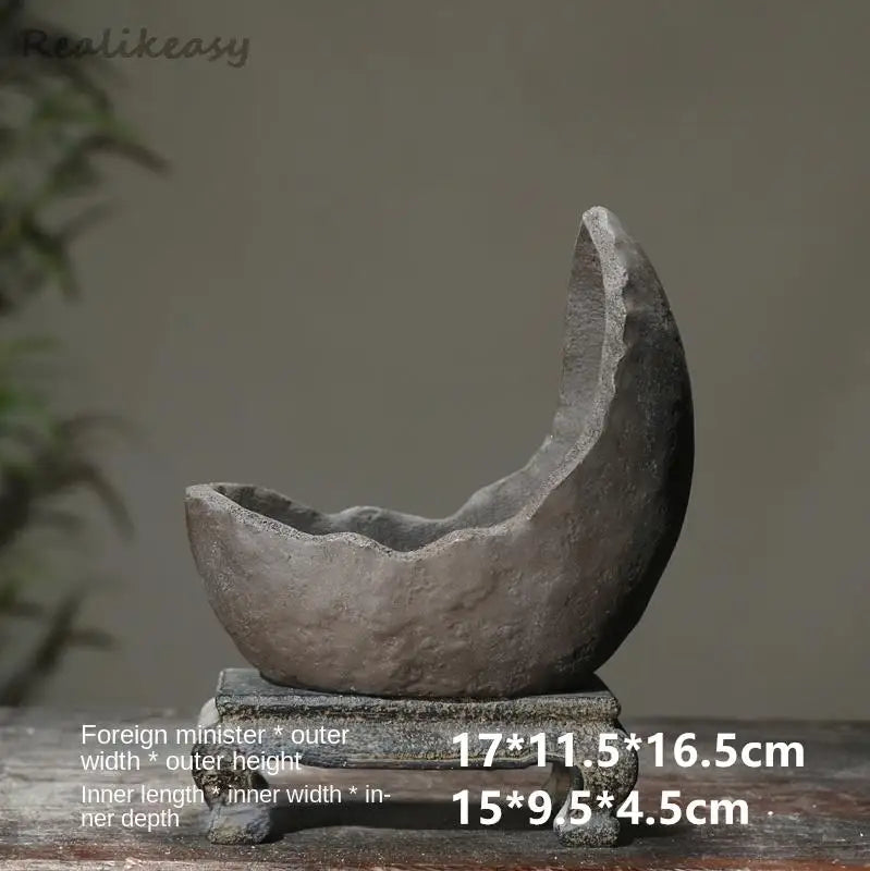 Chinese Purple Sand Flower Pot Creative Handmade Moon shaped Flower Pot Ceramic Bonsai Pot Home Desktop Decoration Pot 1PCSLE655