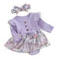 Toddler Easter Dress Short Sleeve Floral Print A-line Romper with Bunny Ear Headband Set for Baby Girls Spring Outfit