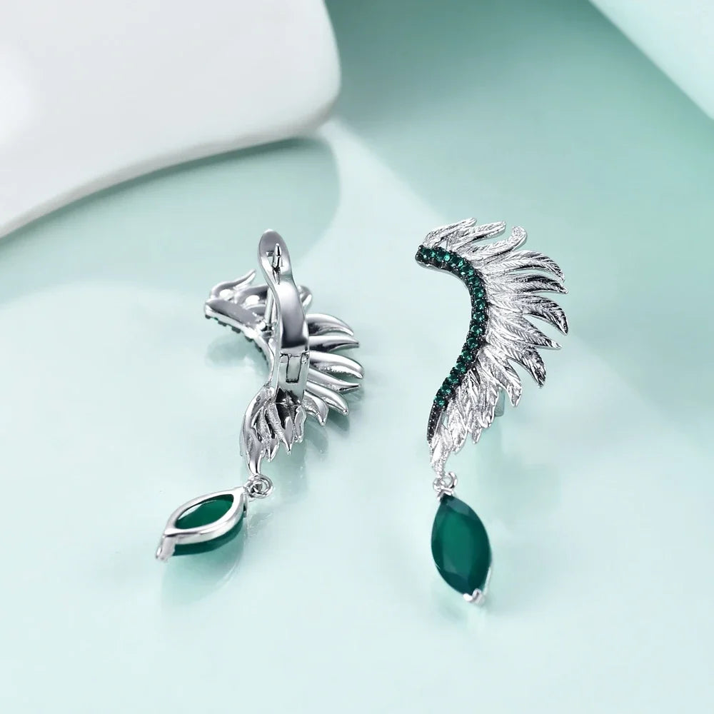 GEM'S BALLET Angel Wings Feather 925 Sterling Silver Earrings For Women Jewelry Anniversary Gift Natural Green Agate Amethyst
