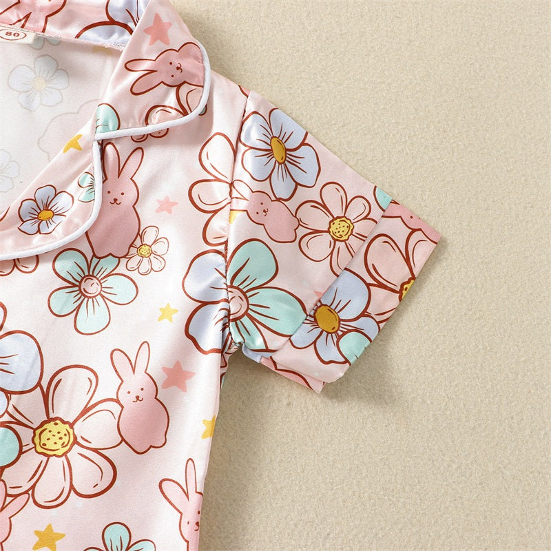 2Pcs Boys Easter Pajamas Set Long Sleeve Striped Print Button Down Shirts and Pants Set Loungewear for Kids