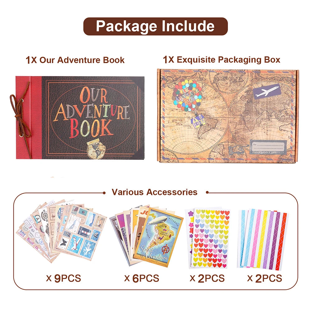 80 pages Our Adventure Book Scrapbook Photo Album 3d Retro Embossed Letter Hard Cover Friends Family Memo ry Book 11.9x7.6 Inch