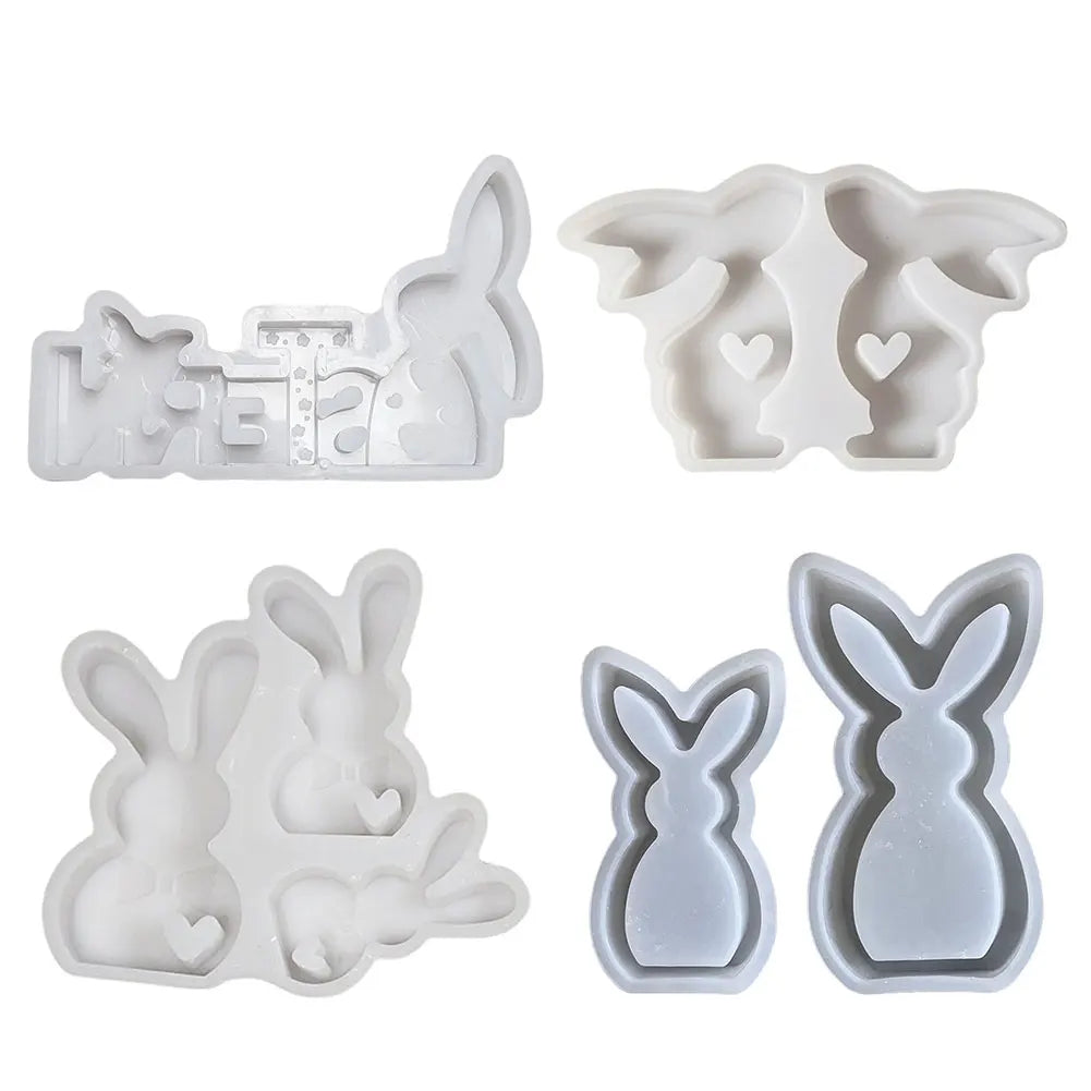 Easter Bunny Concrete Molds Cute Rabbit Gypsum Molds Plaster Mold for Easter Table Decor