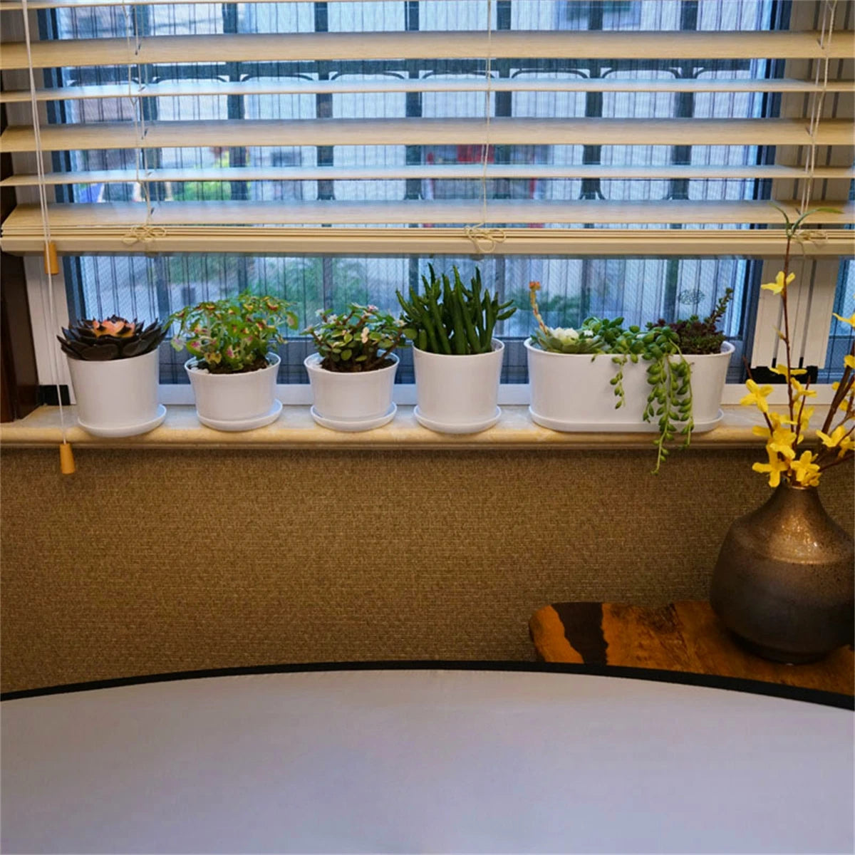 1/5Pcs White Modern Flower Pots With Trays Garden Balcony Desk Thicken Boxes Home Office Minimalist Bonsai Polygonal Containers
