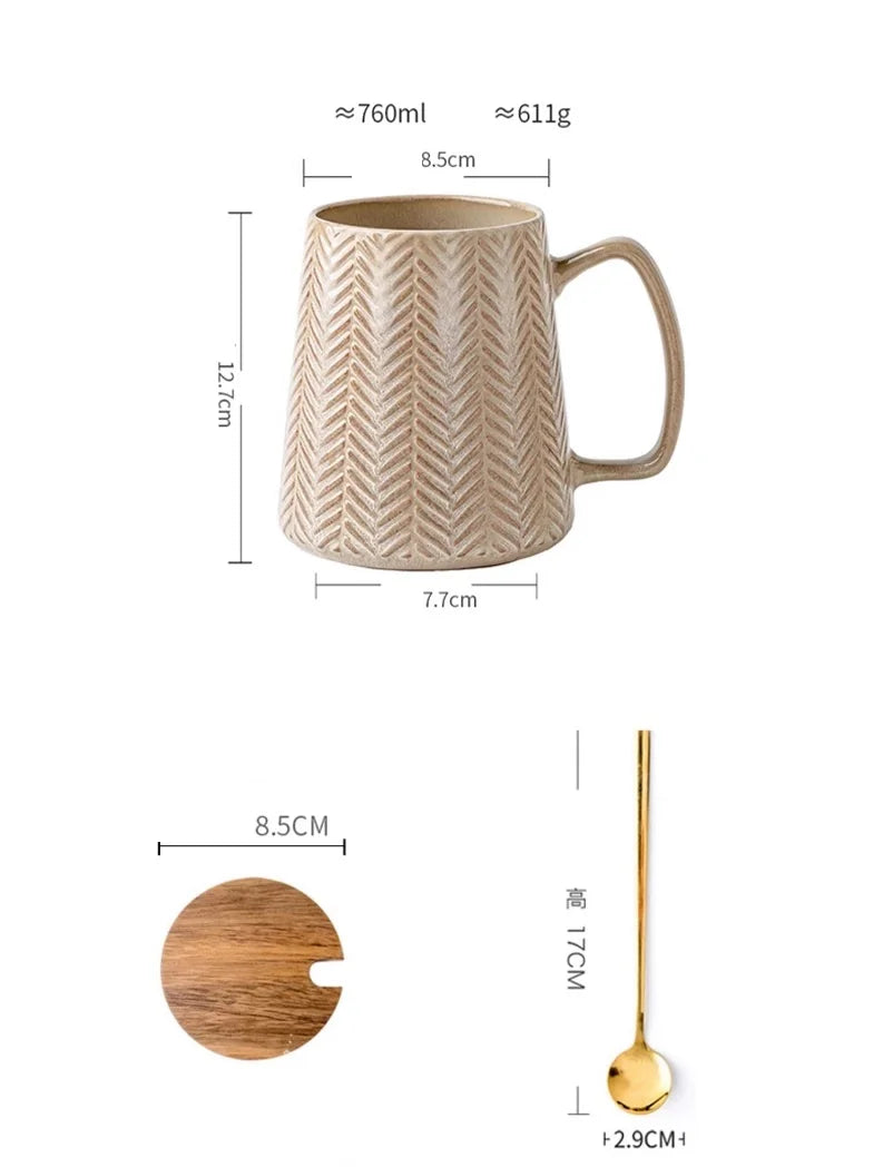 760ml Creative Retro style Mug breakfast cereal milk cute ceramic cup daily household insulated coffee tea cup with spoon