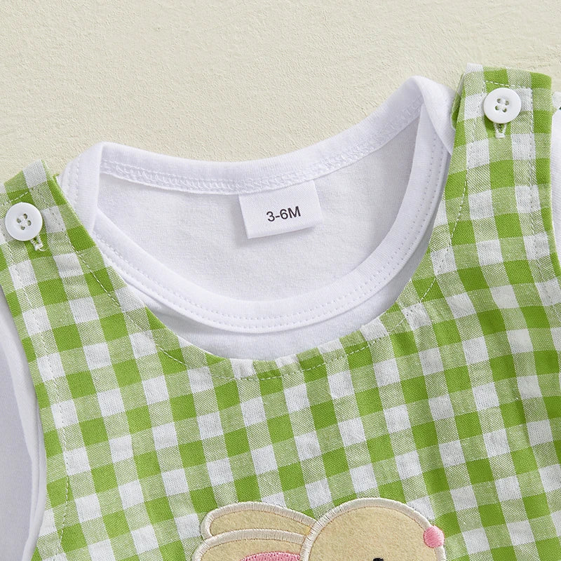 Toddler Girl Easter Dress Floral Print Ruffle Sleeve Romper Bunny Embroidery Skirt Headband 3 Piece Spring Set for Baby Girl